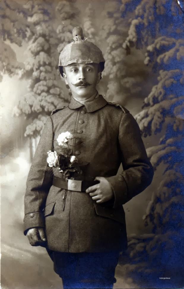 Fabulous Studio Portraits of German Soldiers with Flowers, 1910s