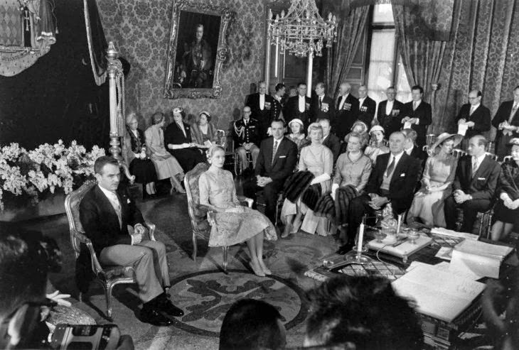 Grace Kelly and Prince Rainier in Monaco, the day before their wedding, April 1956