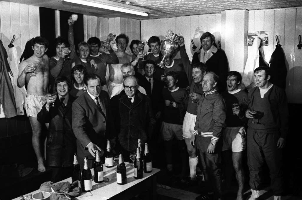 Everton celebrating their Football League Championship victory, 1970.
