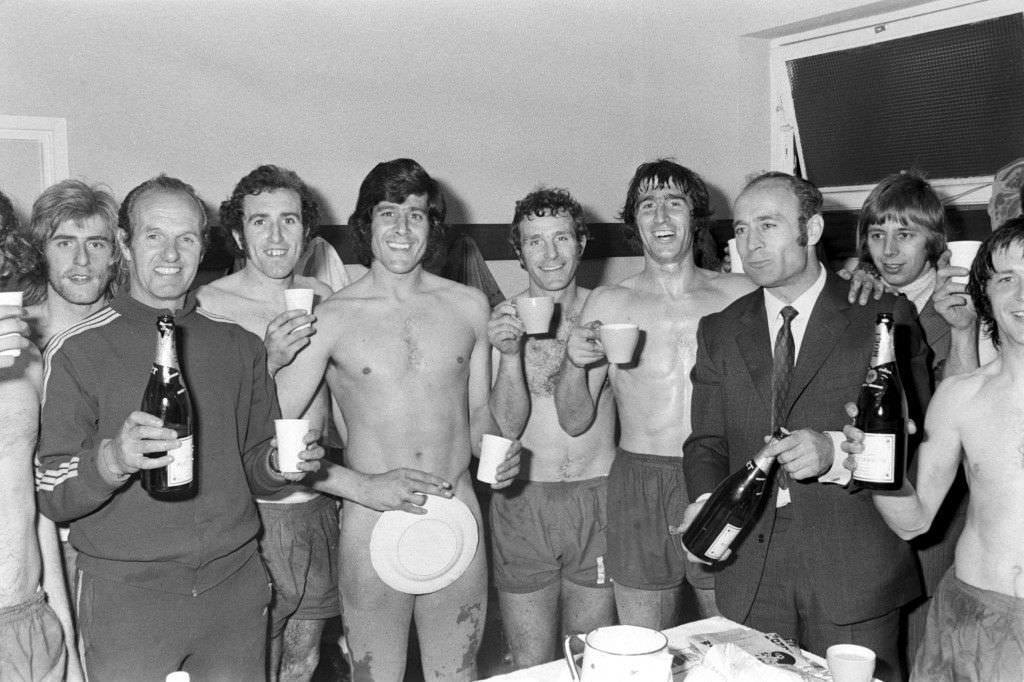 Norwich City manager Ron Saunders celebrating, 1972.