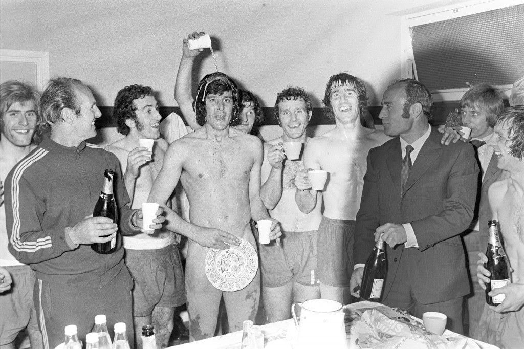 Orient's Phil Hoadley, Barrie Fairbrother, and Mickey Bullock celebrating, 1972.