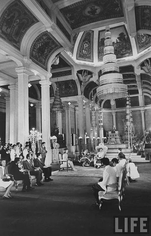 Jackie Kennedy visiting with Prince Norodom Sihanouk and the Queen Mother. Nov 1967