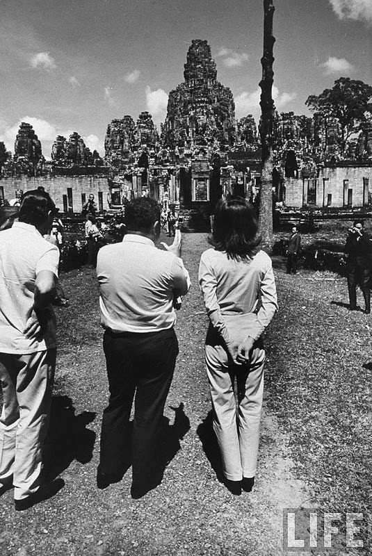Jackie Kennedy and David Ormsby-Gore visiting the Temple of Bayon, near the Angkor Wat. 1967