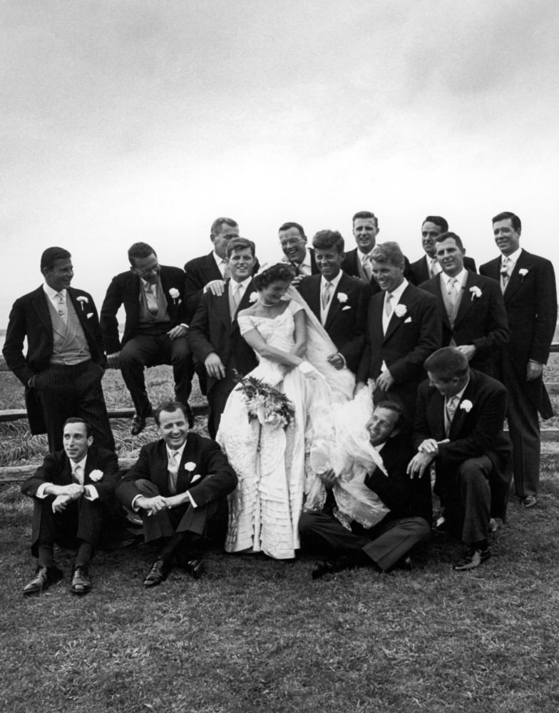 Senator John F. Kennedy and his bride Jacqueline in their wedding attire, 1953.