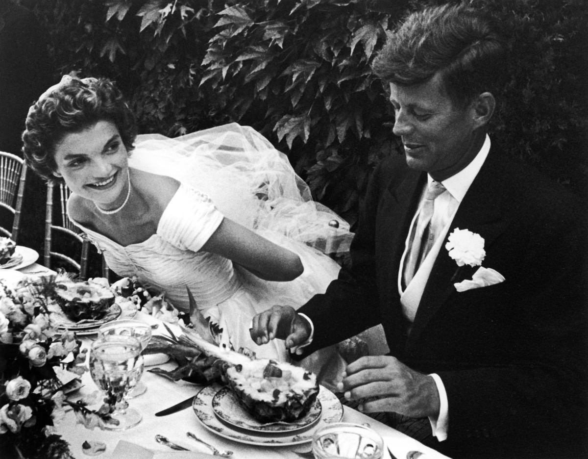 Senator John Kennedy and his bride Jacqueline at their wedding reception, 1953.