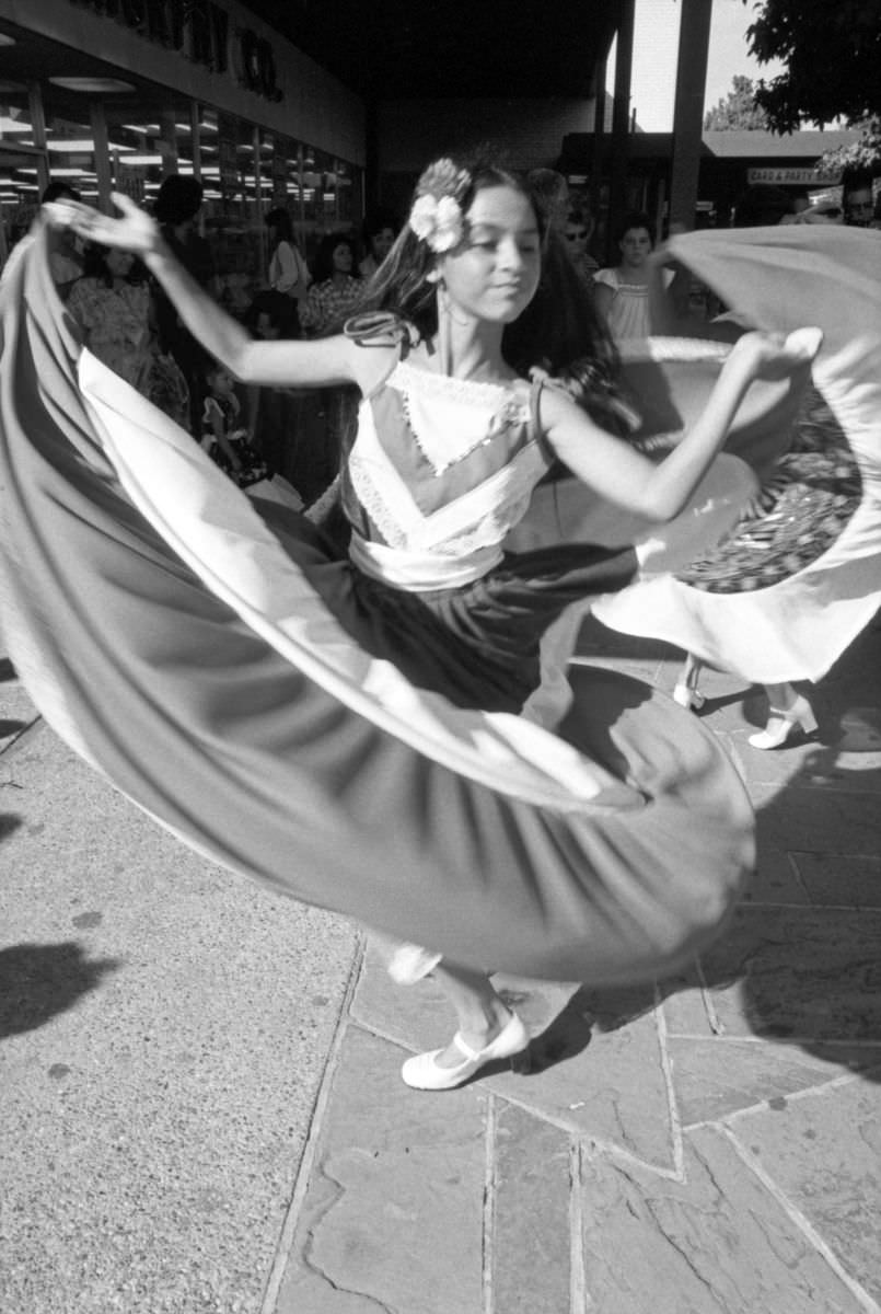 Cecilia Galindo dances a traditional Mexican dance at the Mexican Independence Day celebration in Fort Worth, Texas, 1977.