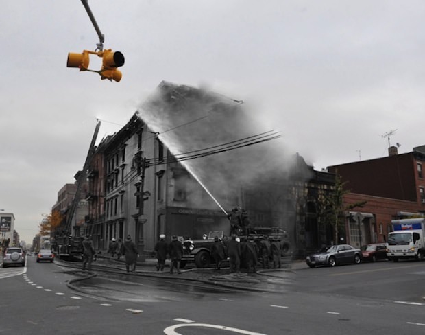 Firefighters work to put out a blaze at 31 Grand St. in Brooklyn in February of 1946.