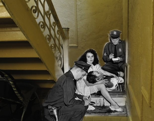 James Linares lays bleeding in the arms of his girlfriend Josephine Dexidor on September 25th, 1961 after being shot by her husband.