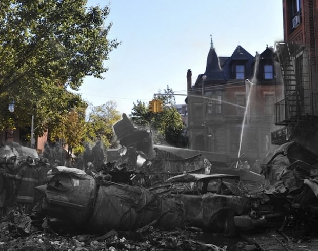 The wreckage of United Airlines Flight 826 and Trans World Airlines Flight 266, which crashed over NYC in December of 1960.
