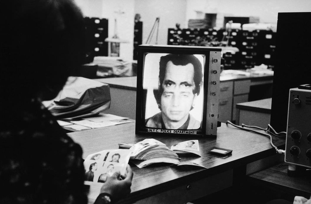 Department photo identification at police headquarters in New York, 1975.