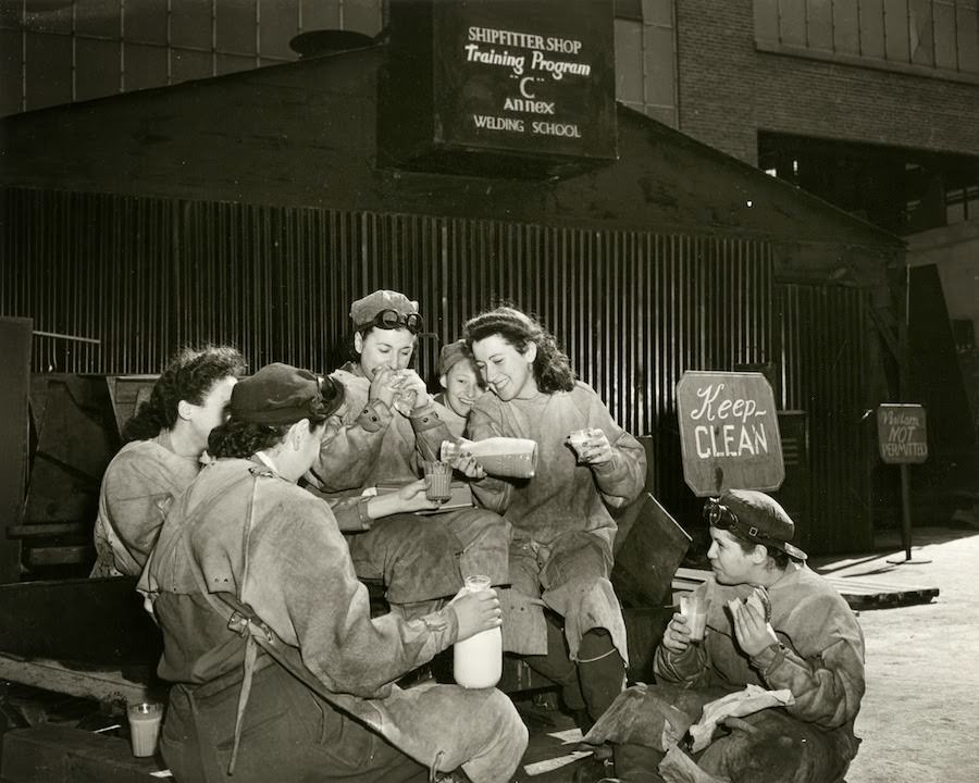 Shipfitters on lunch break at the Brooklyn Navy Yard, 1944.