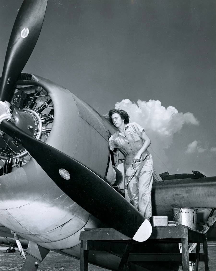 A WAVES aviation machinist, members received military ranks and benefits and were paid the same as Navy men, 1940s.