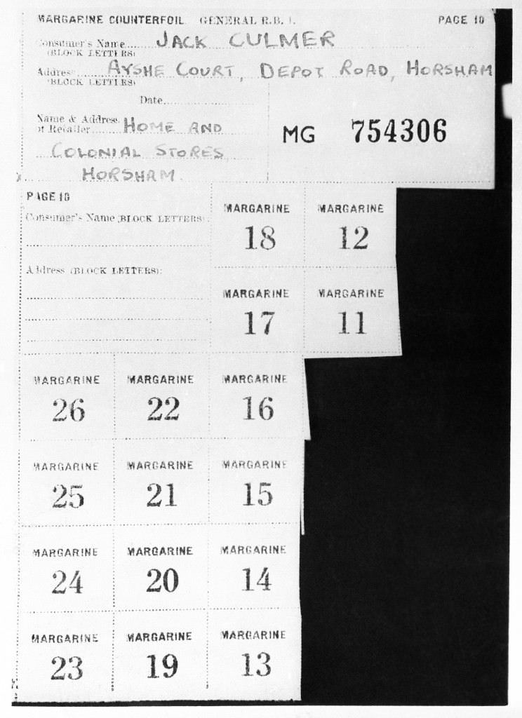 Food rationing coupons served for clothing coupons, 1941.