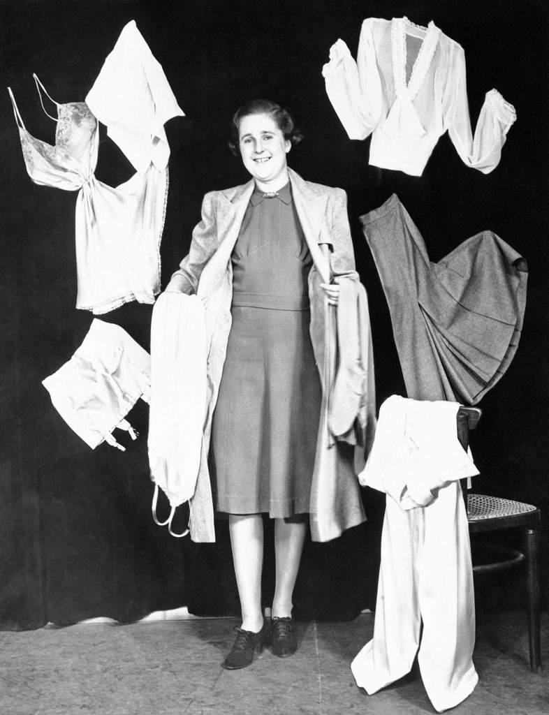 Under the clothes rationing plan, each person is allowed 66 coupons yearly with each item of apparel listed, 1941.