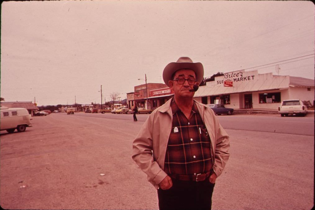 Main Street of Leakey, Texas, 1972.