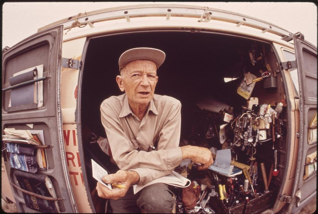 Mayor Casey in his truck, 1972.