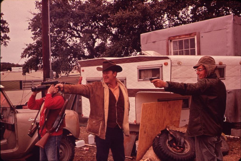 Deer hunters at their permanent camp, 1972.