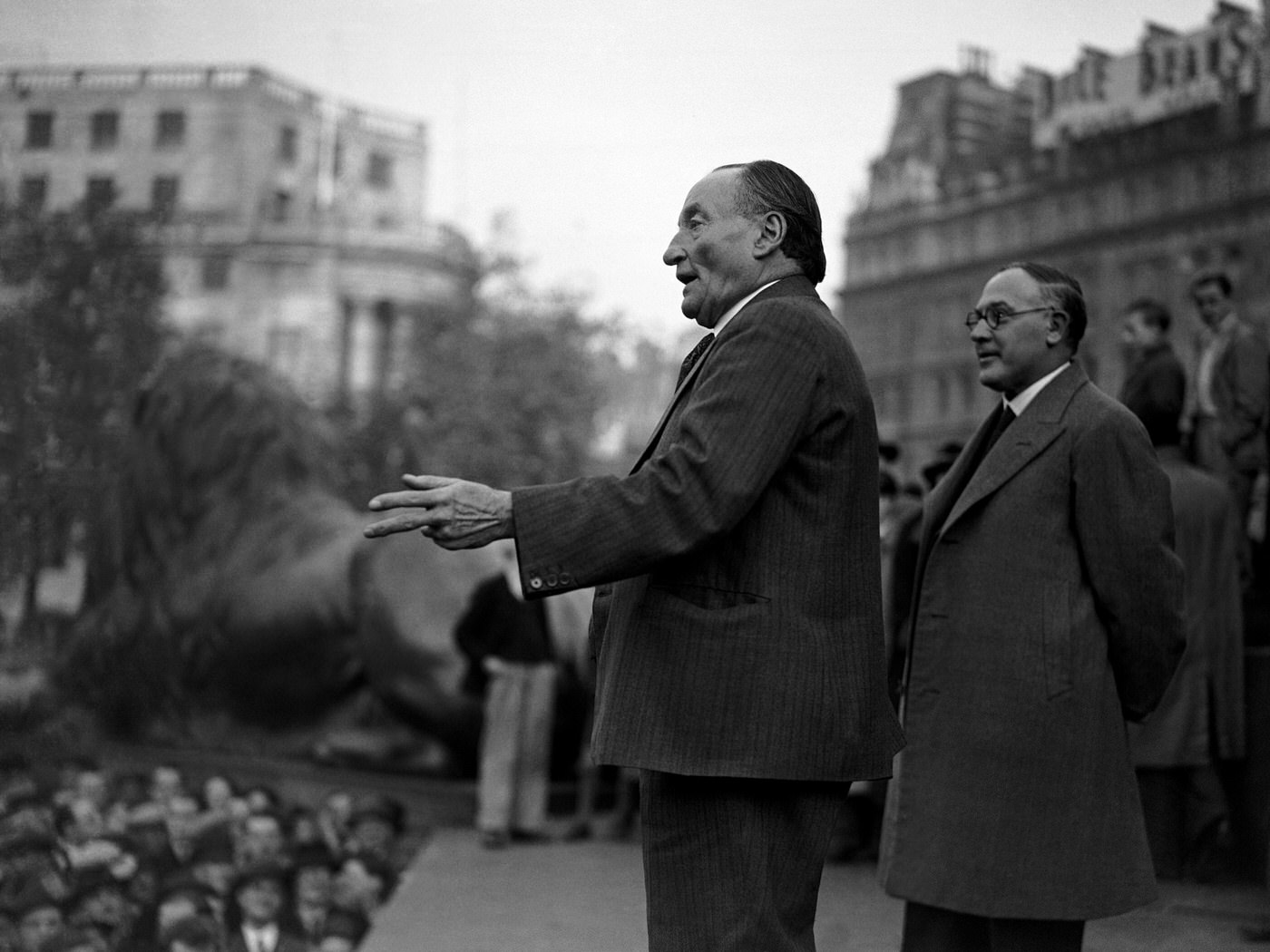 Ben Tillett addressing a protest against Japanese aggression in China in Trafalgar Square, 1937.