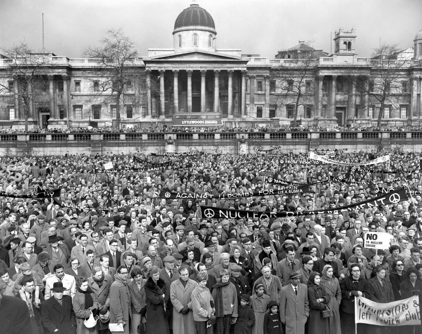 Anti-nuclear protestors gather in Trafalgar Square for a protest march, 2004.