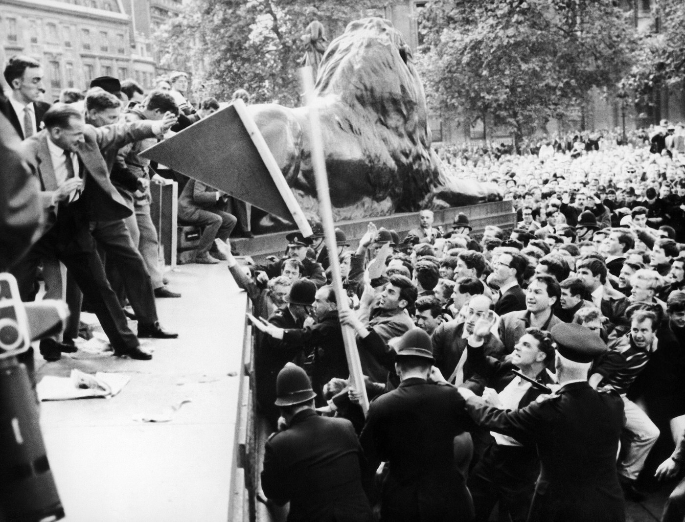 A clash between police and members of the British Union of Fascists in Trafalgar Square, 1962.