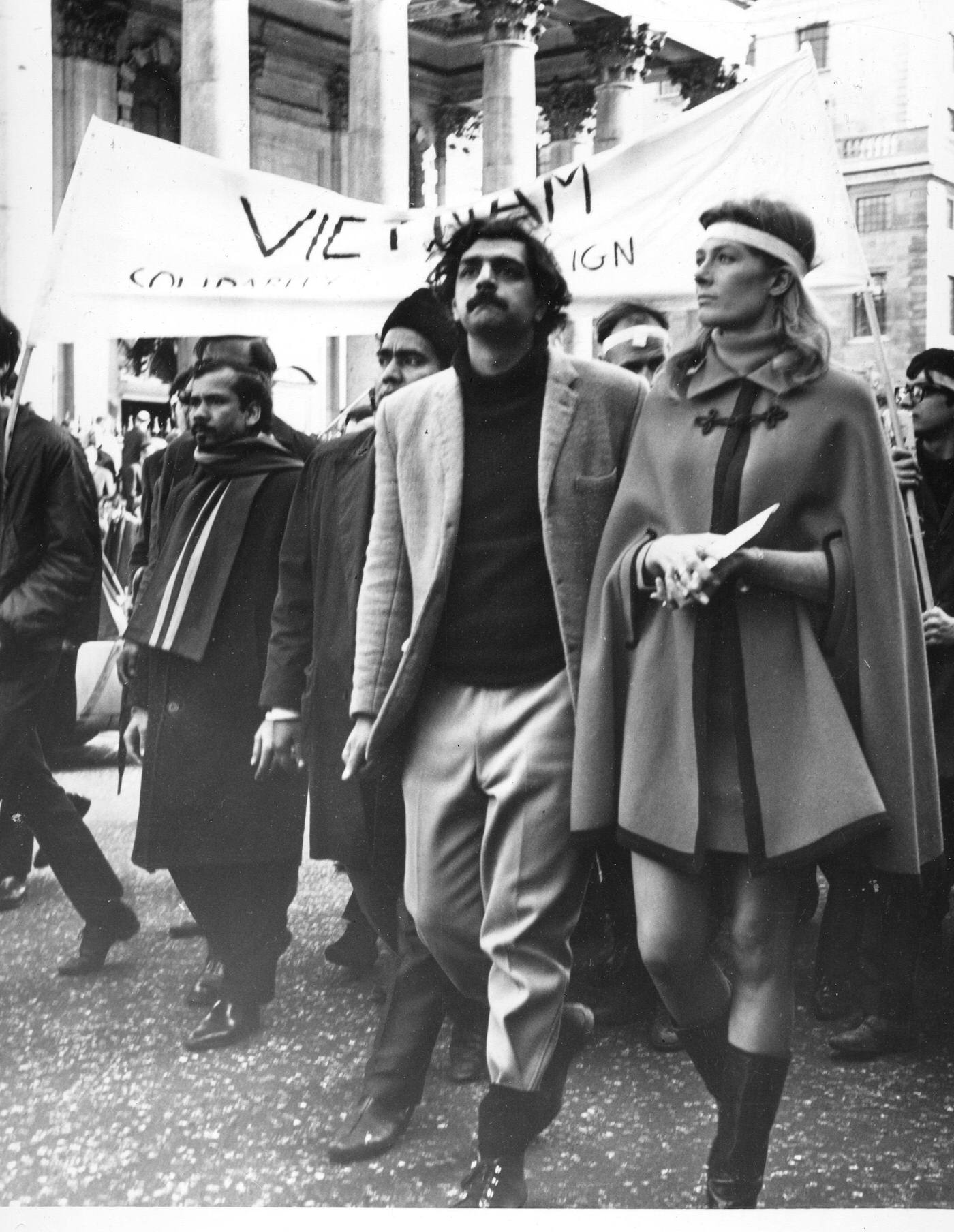 Vanessa Redgrave leading anti-Vietnam War demonstrators to the U.S. Embassy, 1966.