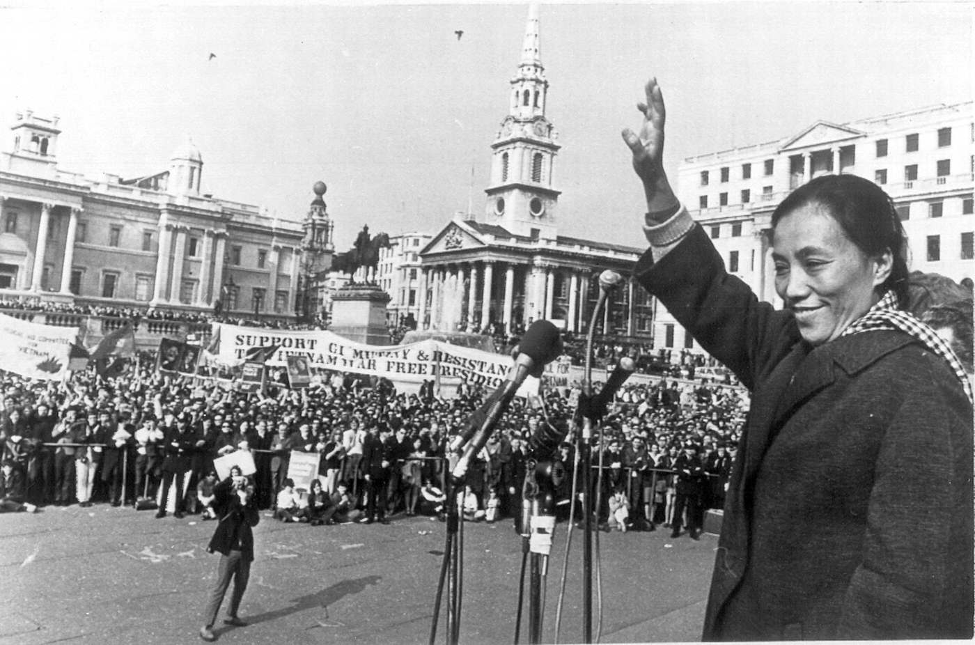 Madame Nguyen Thi Binh at a Campaign for Nuclear Disarmament march ending in Trafalgar Square, 1969.