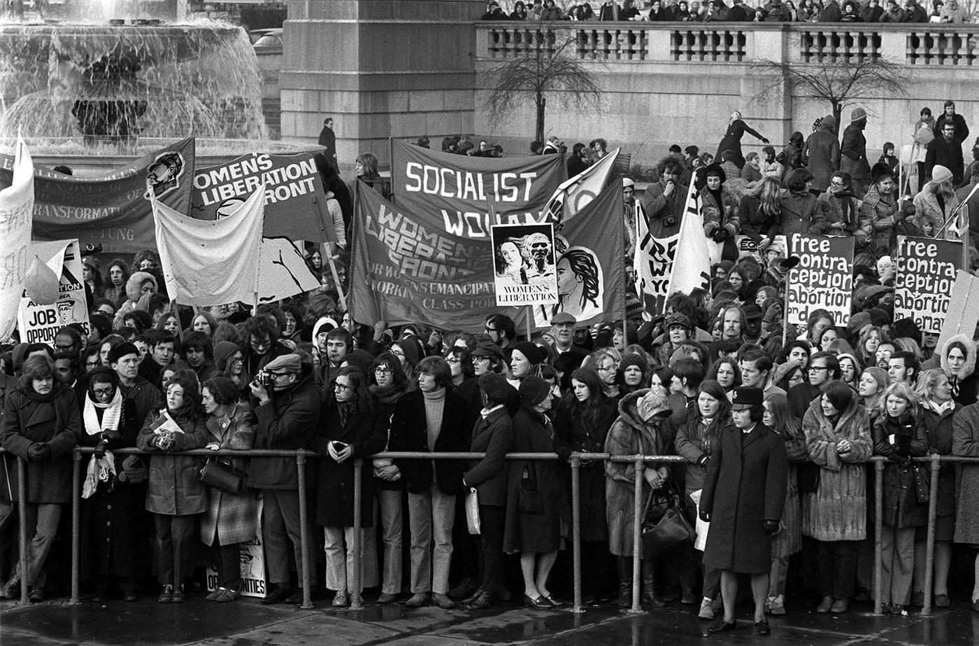 A crowd in Trafalgar Square demanding equal rights for women, 1971.