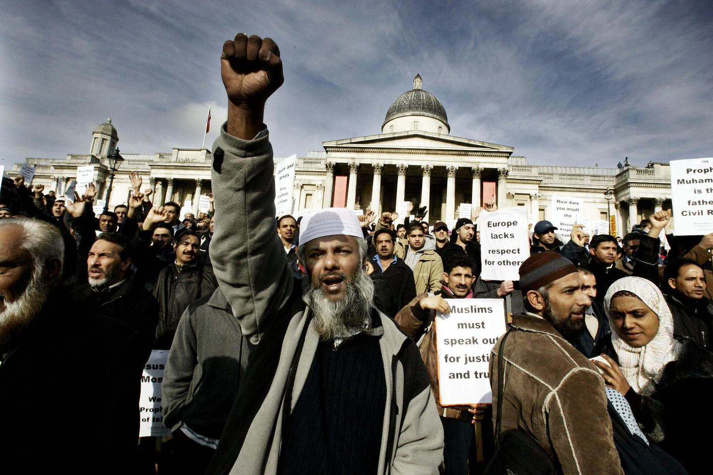 An Islamaphobia rally in Trafalgar Square, 2006.