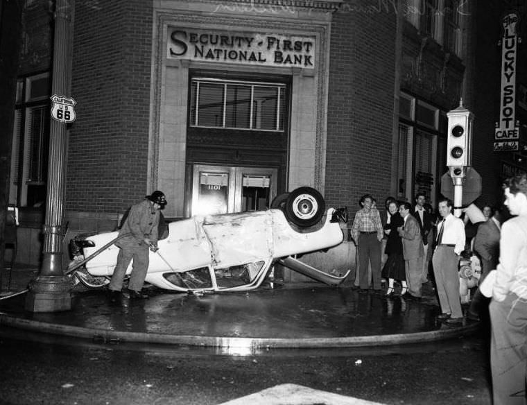 Traffic accident at Santa Monica Blvd. and Western Ave., Los Angeles, May 28, 1951