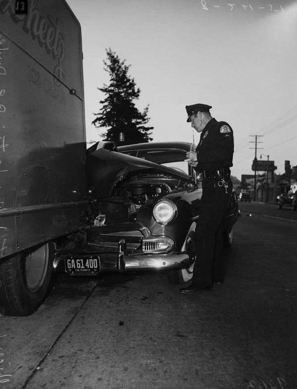 Car rammed parked truck, 13831 Ventura Boulevard, Sherman Oaks, August 24, 1951