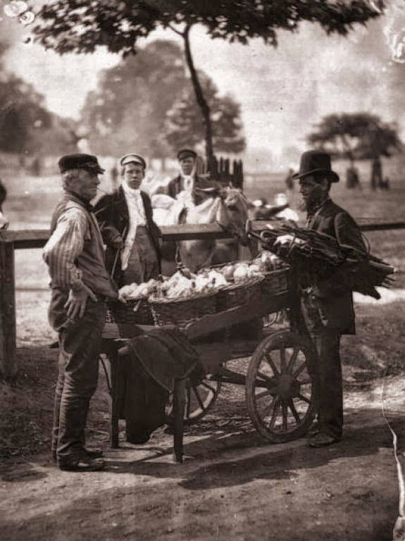 Victorian "Mush-Fakers" and ginger beer makers with their cart, 1877.