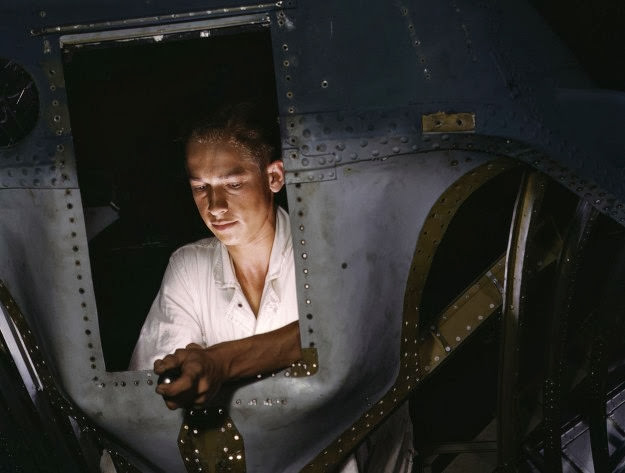 Elmer J. Pace learns Navy plane construction at Corpus Christi Naval Air Base, Texas, 1942.