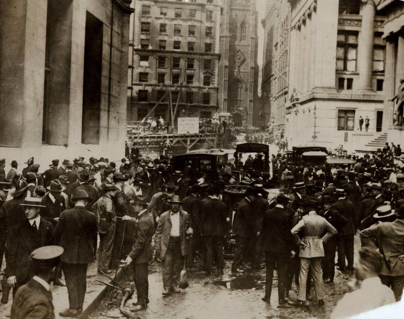 The Wall Street bombing at the Morgan Bank, New York City, killed 38 and injured 400, 1920.
