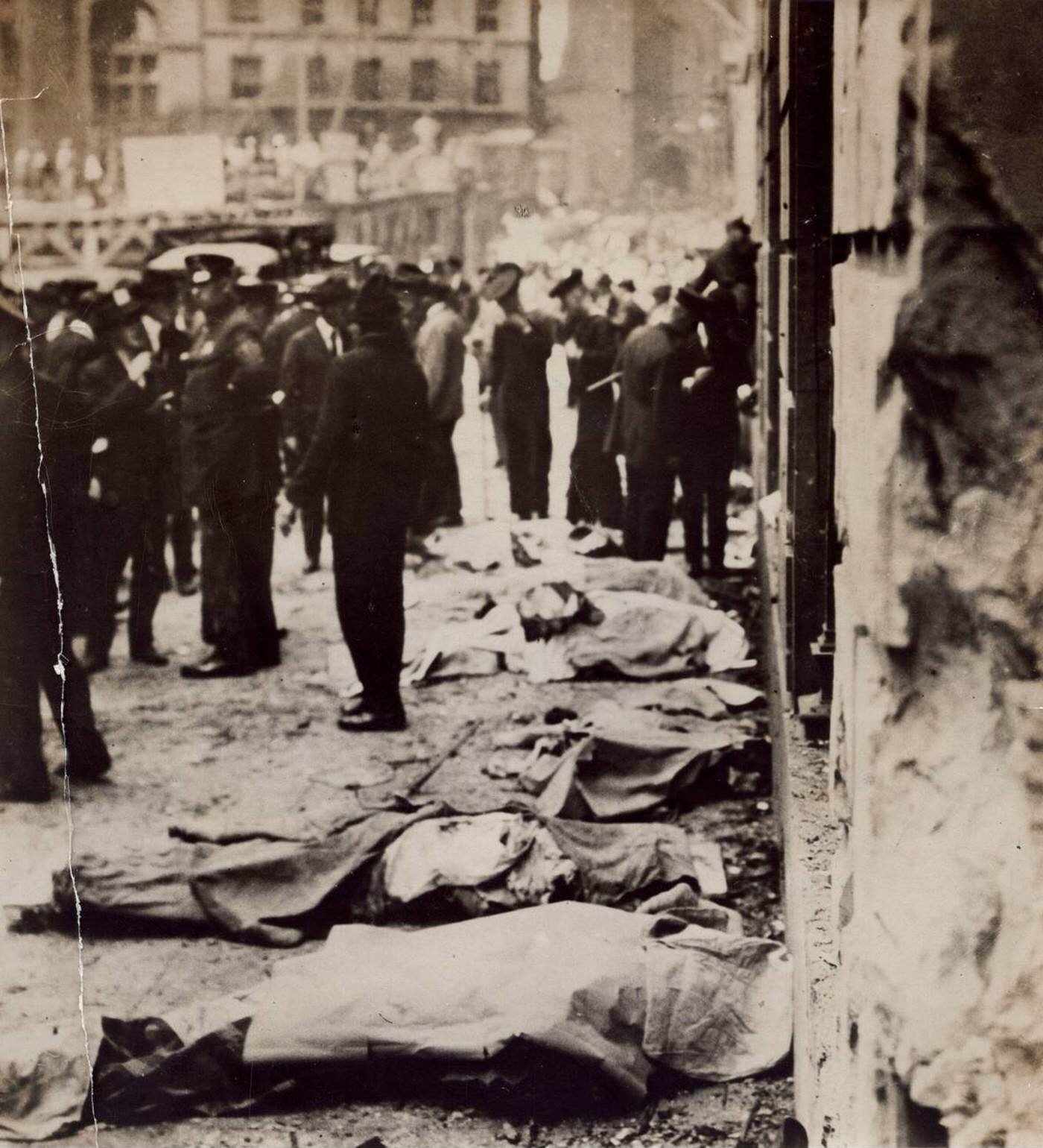 The Wall Street bombing at the Morgan Bank, New York City, killed 38 and injured 400, 1920.