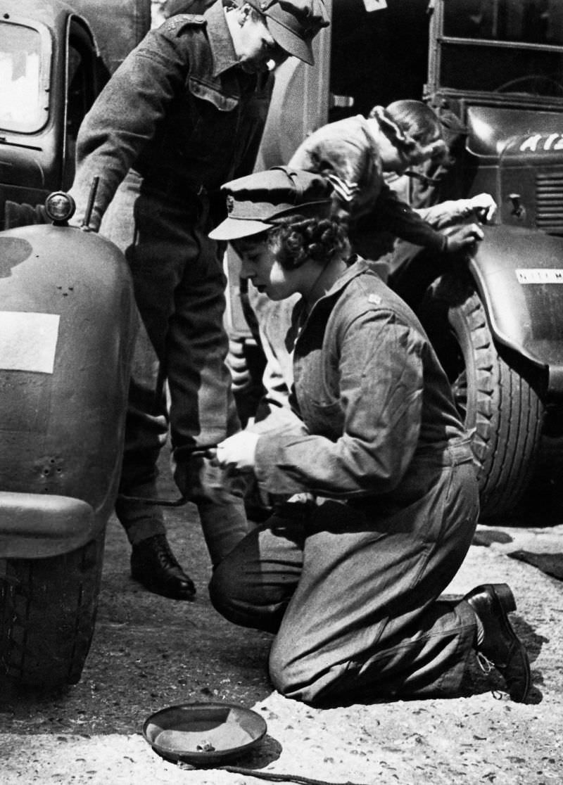 Princess Elizabeth was a truck mechanic in the Women's Auxiliary Territorial Service, 1945.