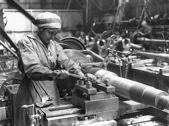 A woman working in an armaments factory during World War I.