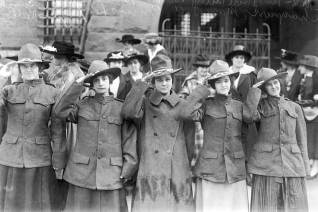 Young women from Lowell, Massachusetts, forming America's first Women's Death Battalion, 1917.