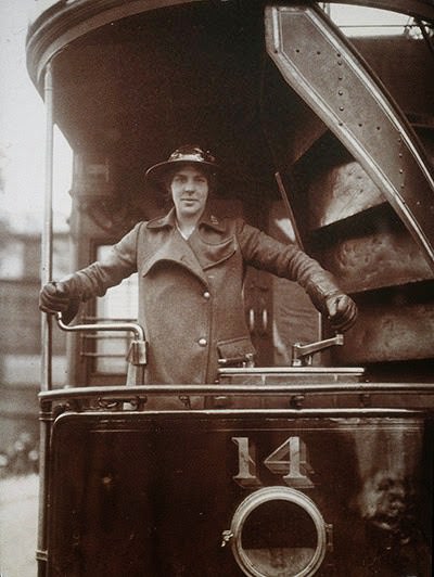 A woman tram driver during World War I, 1916.