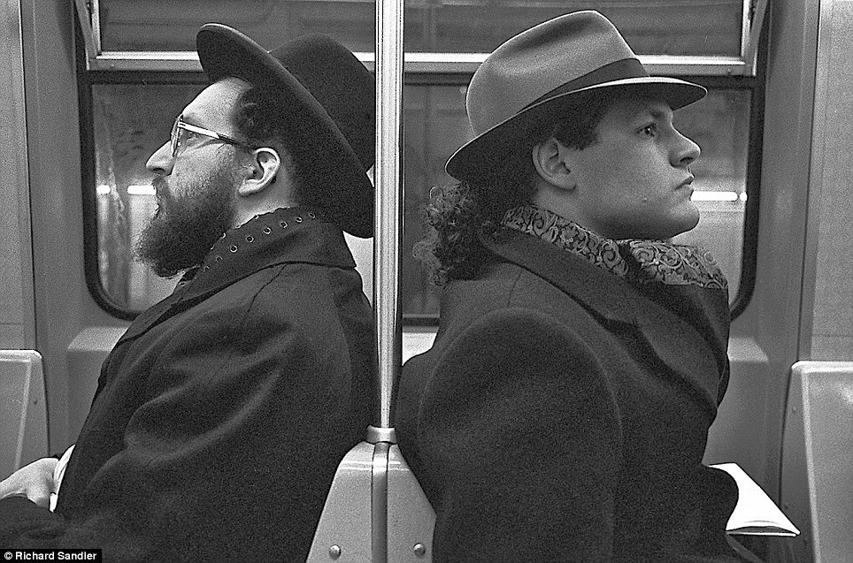 "Hasid and Hipster" on a subway, 1990.