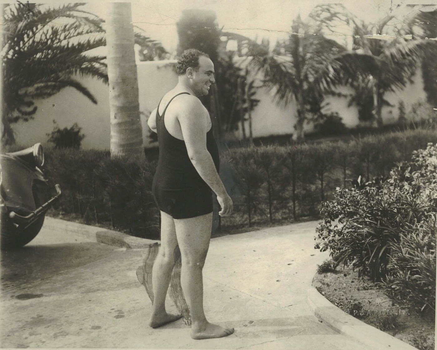 Al Capone in a bathing suit in Palm Island, Florida, 1929.