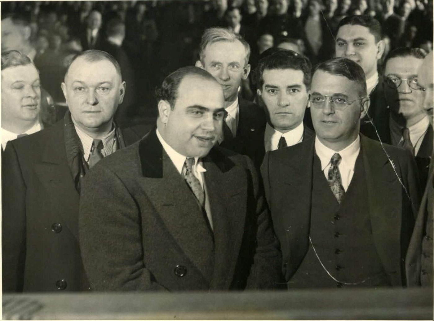 Al Capone on trial for income tax evasion and violating the Volstead Act, 1931.