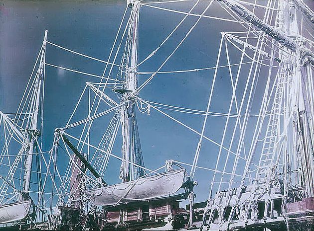 The rigging of the 'Endurance' encrusted with RIME crystals, 1915.