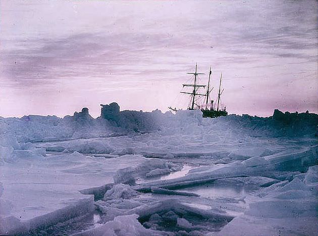 A mid-winter glow, Weddell Sea, with the 'Endurance', 1915.