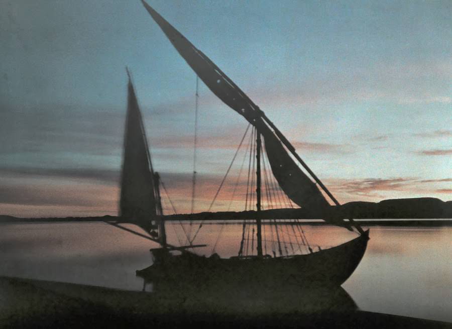 Sailboat at dawn near the town of Abu Simbel in Egypt.