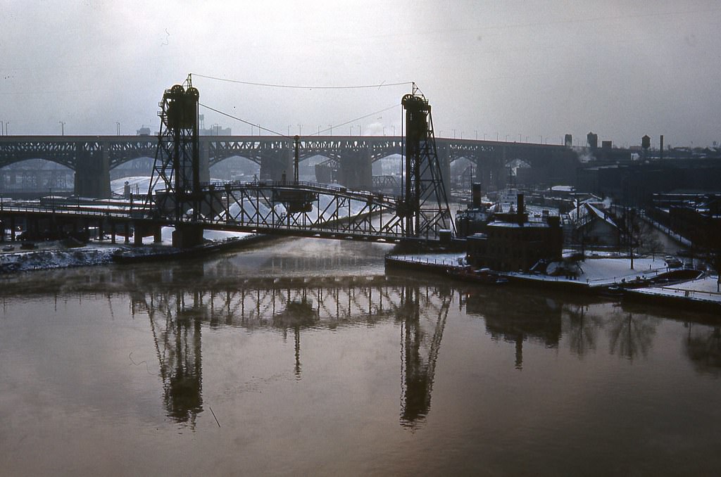 Eagle street bridge in Cleveland, Ohio, 1962.