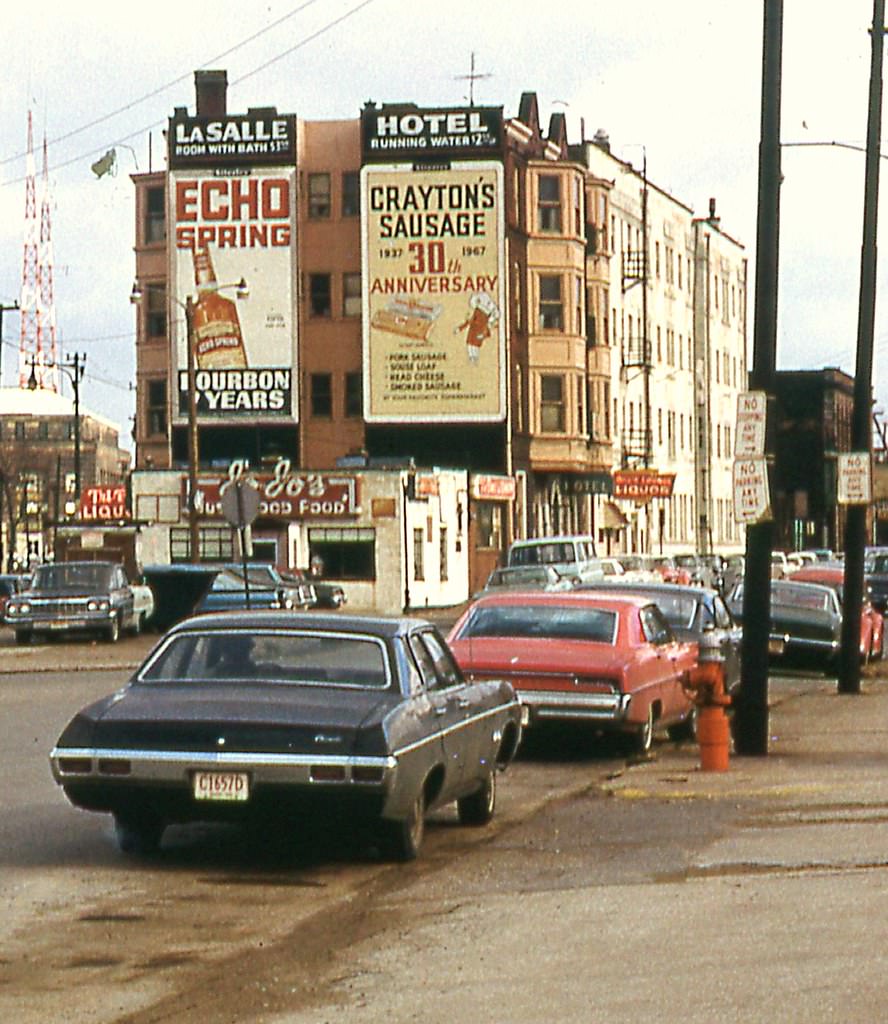 LaSalle hotel signage in Cleveland, Ohio, 1968.