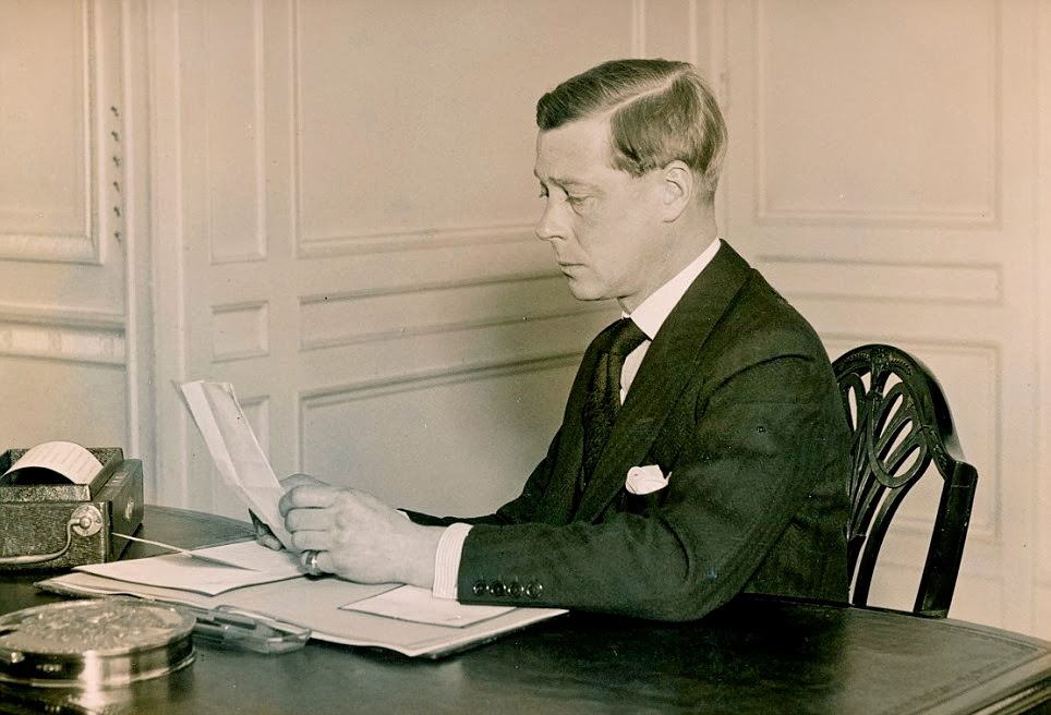 The Queen's uncle, Edward VIII prepares to make his abdication speech in 1936.