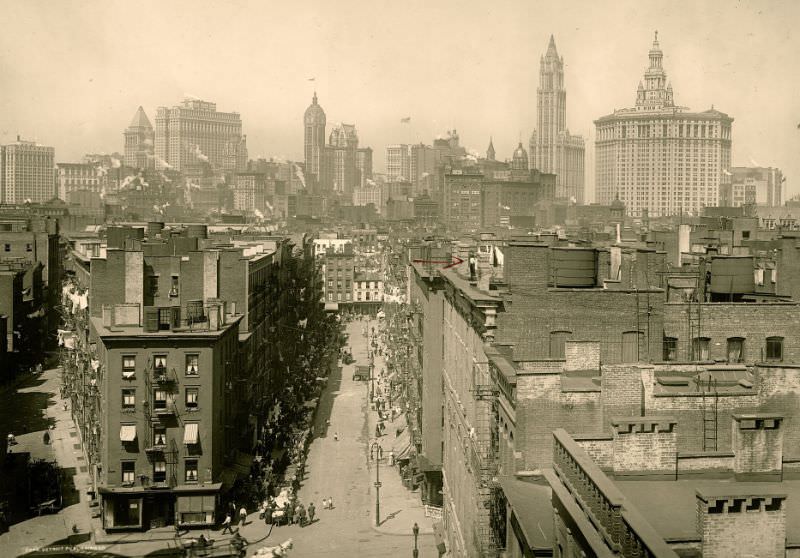 New York skyline, view from the Manhattan Bridge, 1915.