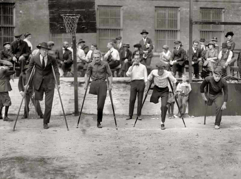 Start of a one-legged race for people with disabilities, New York, 1918.