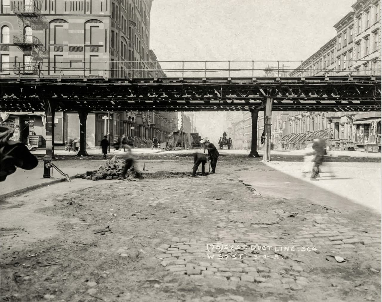 Road repair on West 57th Street, 1918.
